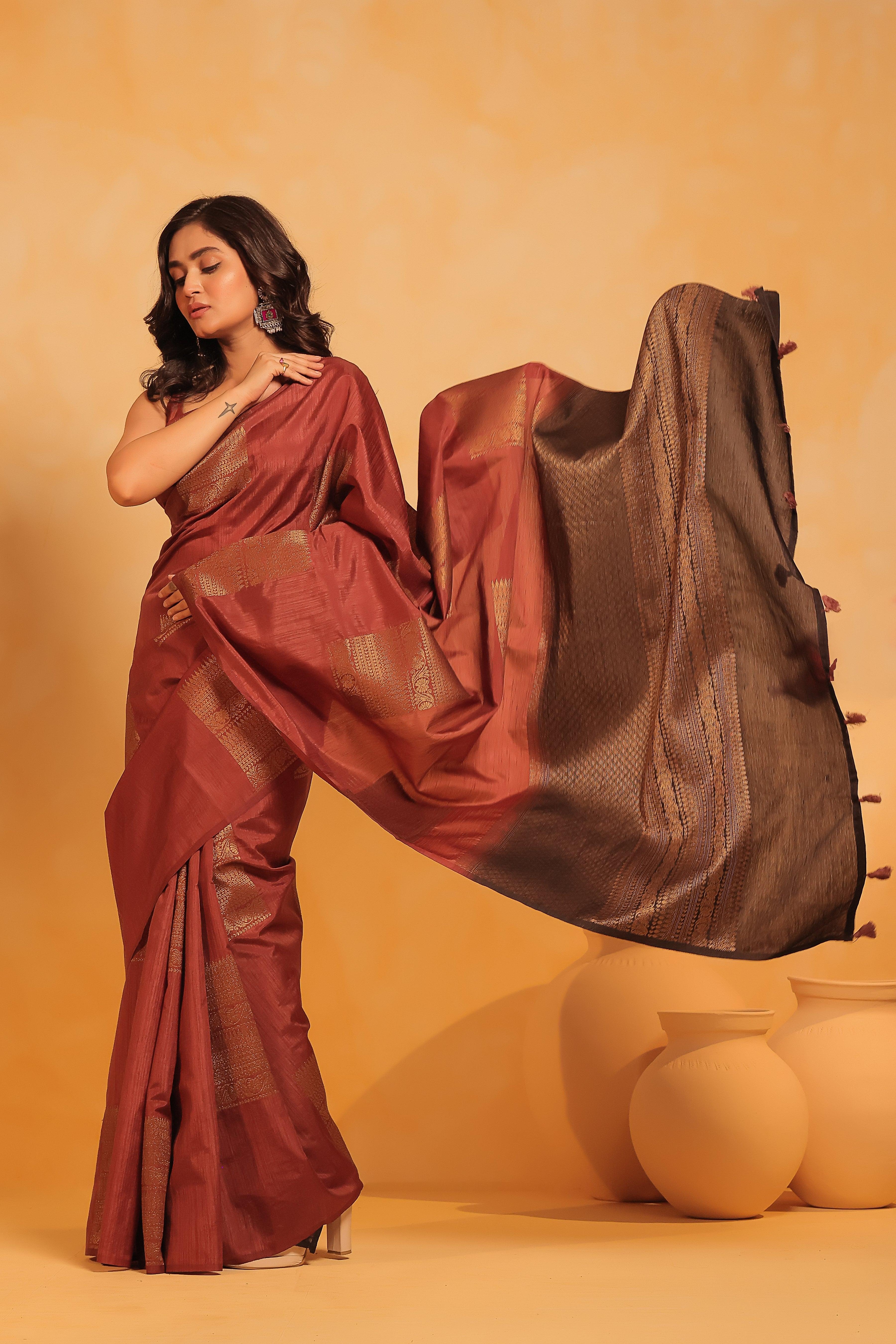 KAVVYA soft and lightweight coffee brown color weaving silk saree - KAVVYA 