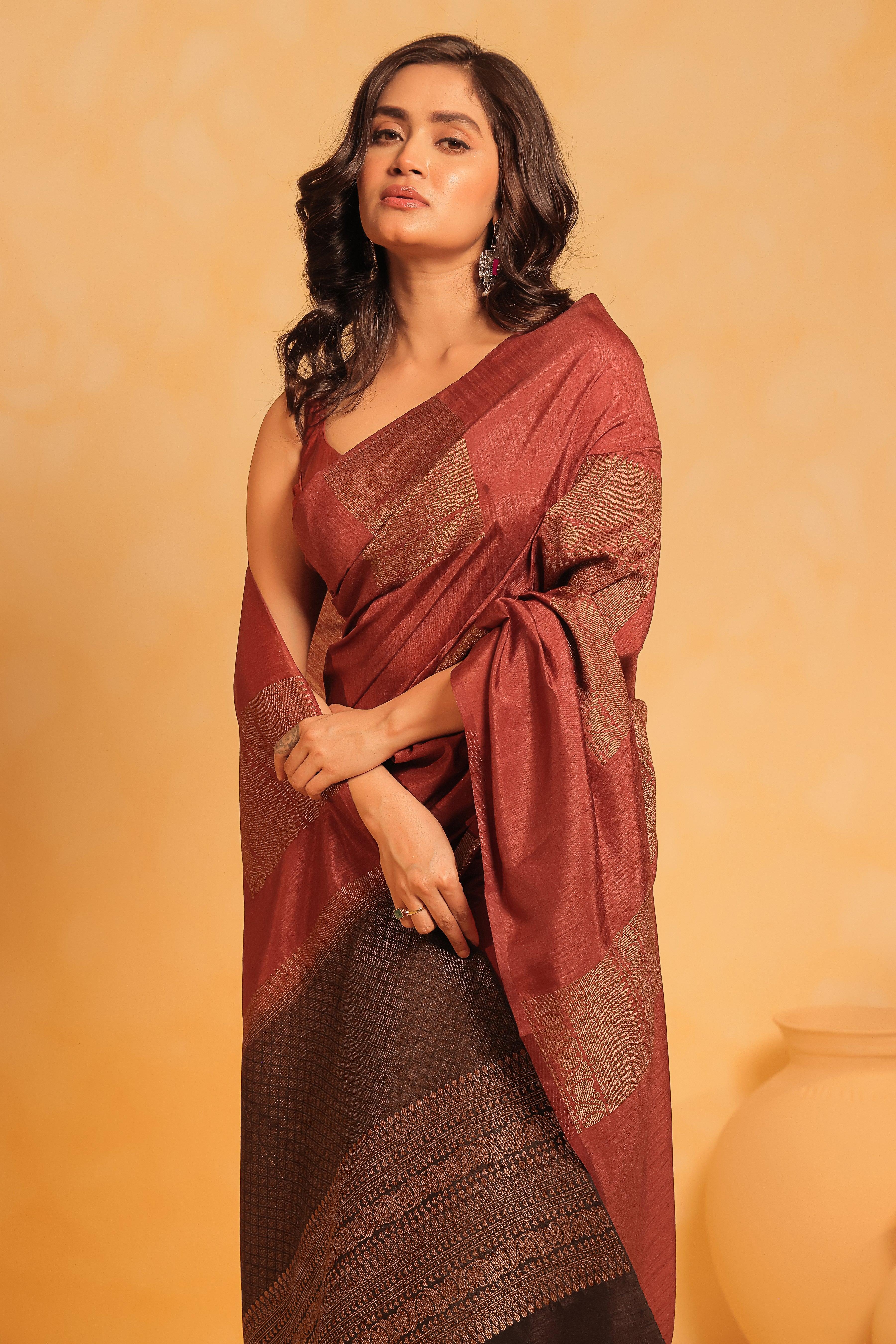 KAVVYA soft and lightweight coffee brown color weaving silk saree - KAVVYA 