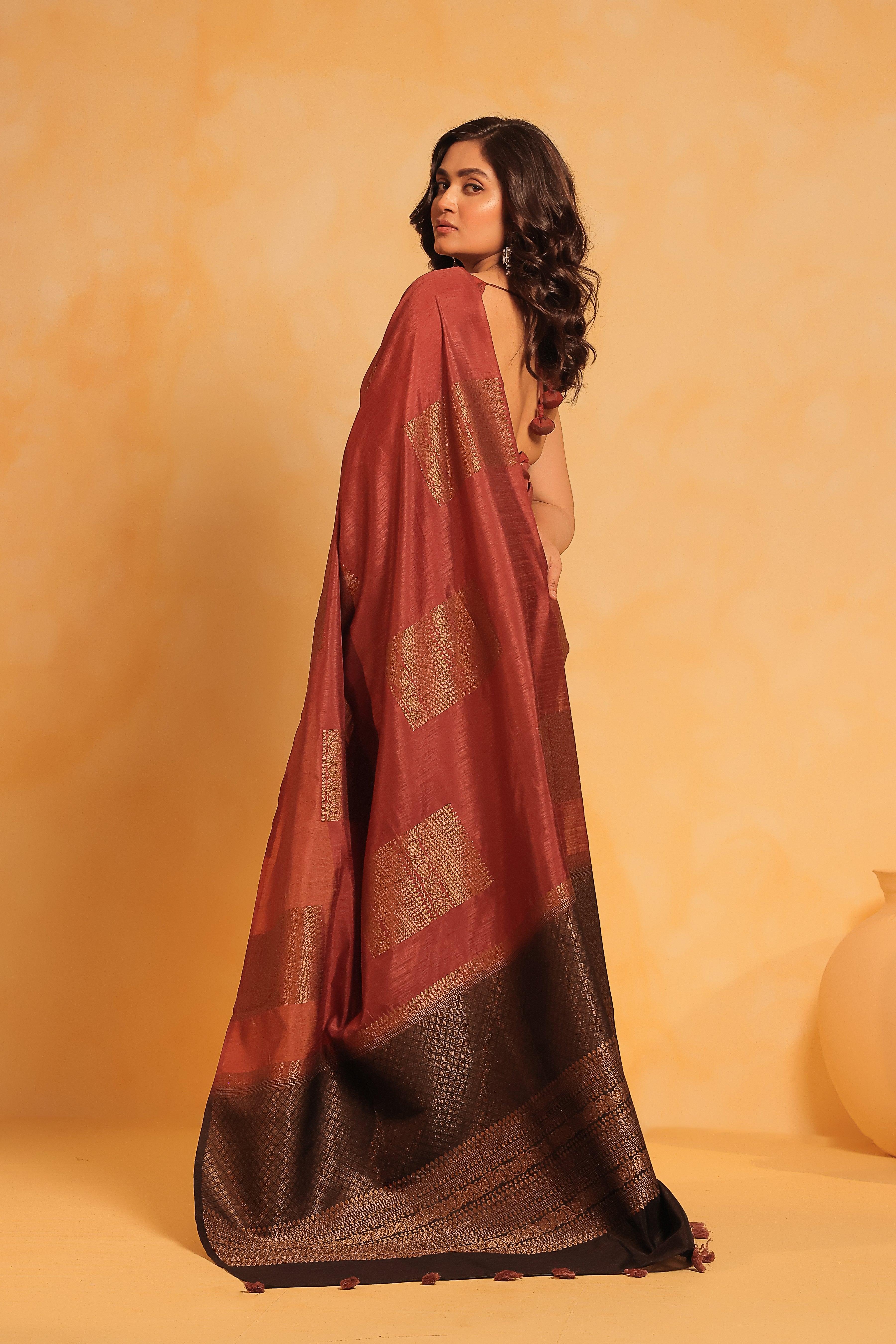 KAVVYA soft and lightweight coffee brown color weaving silk saree - KAVVYA 