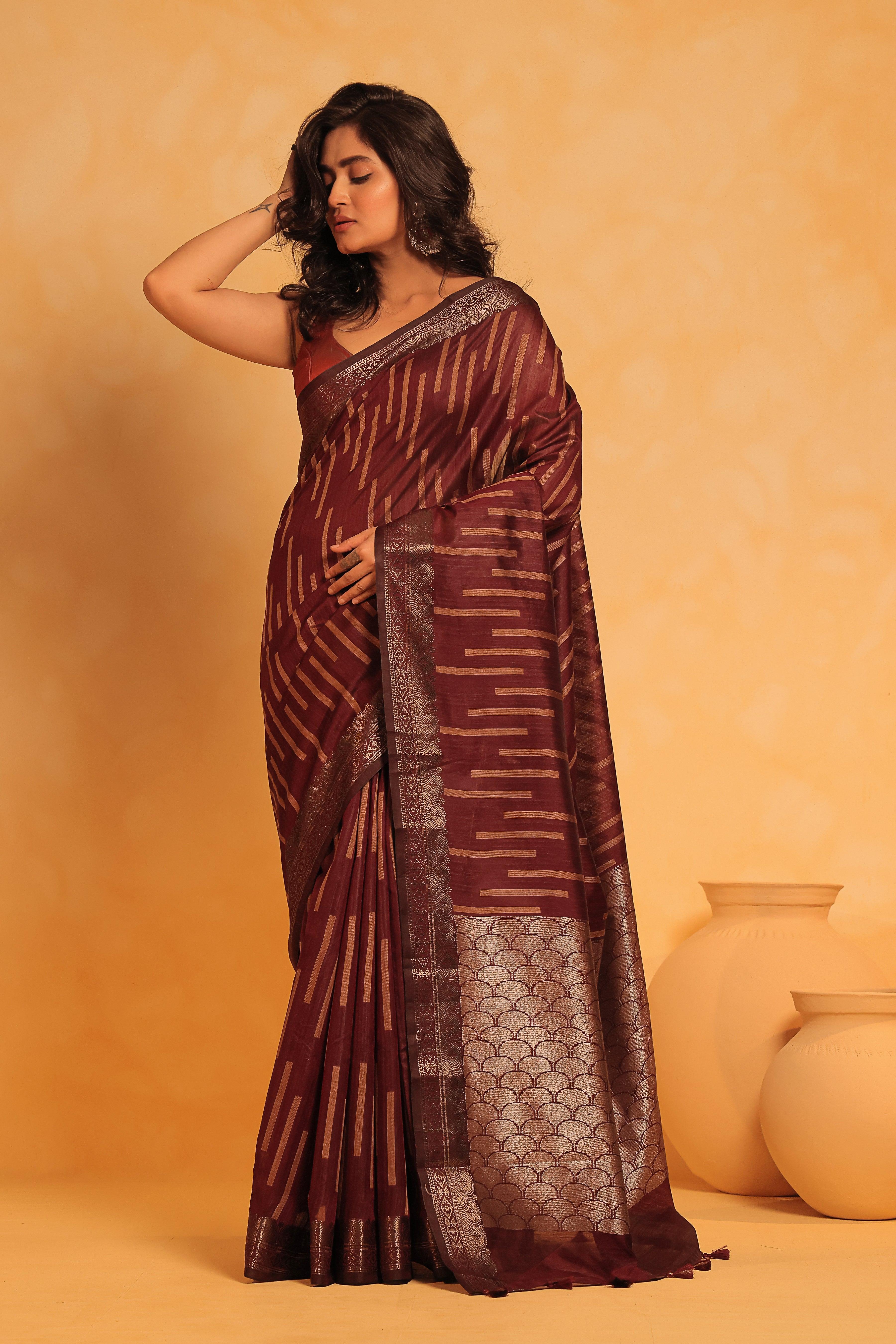 KAVVYA soft & lightweight magenta color benarasi handloom saree - KAVVYA 