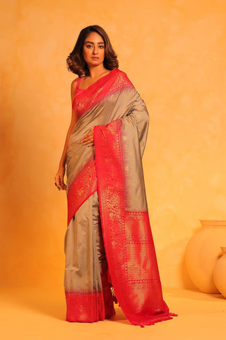 KAVVYA soft and lightweight grey color weaving silk saree - KAVVYA 