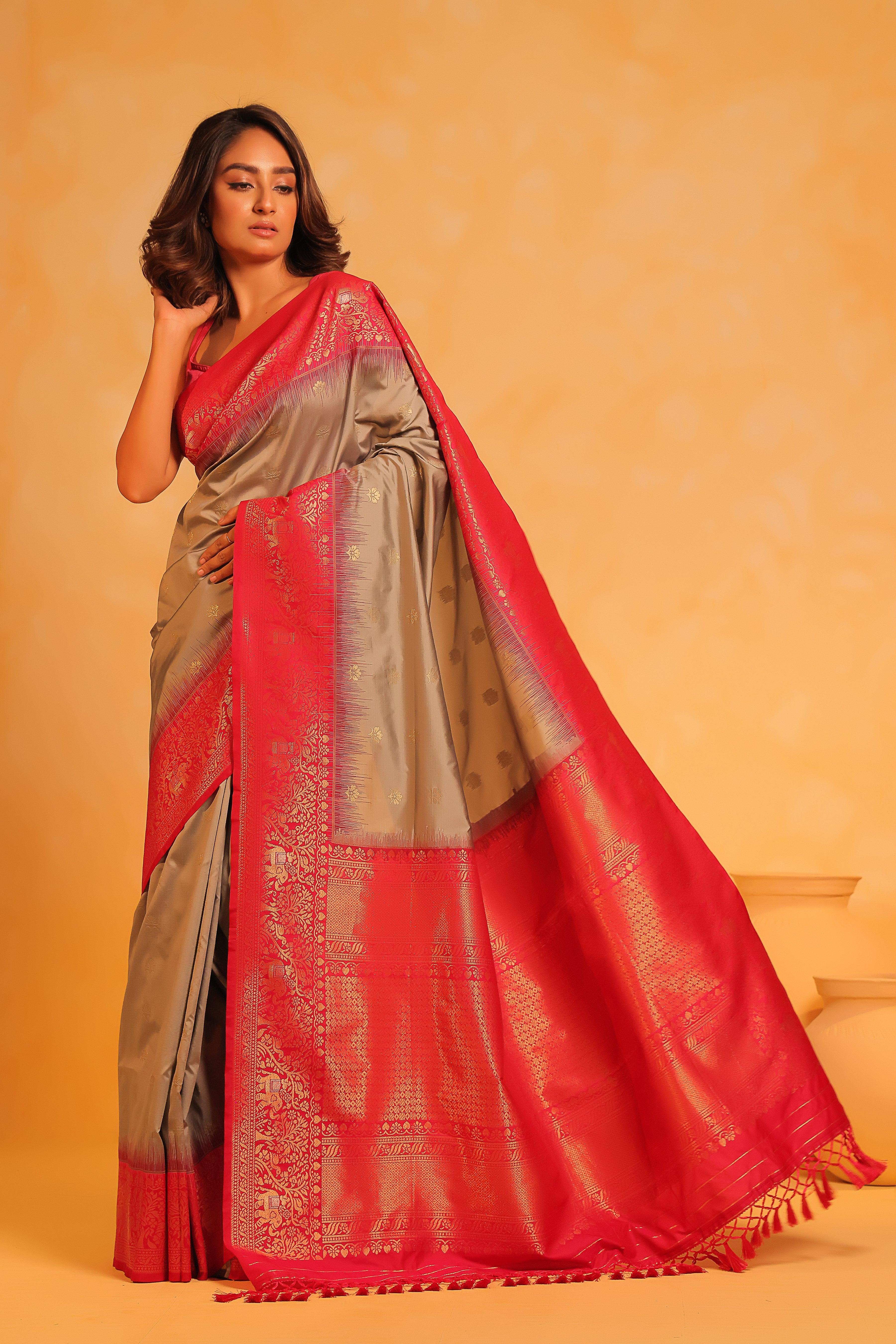 KAVVYA soft and lightweight grey color weaving silk saree - KAVVYA 