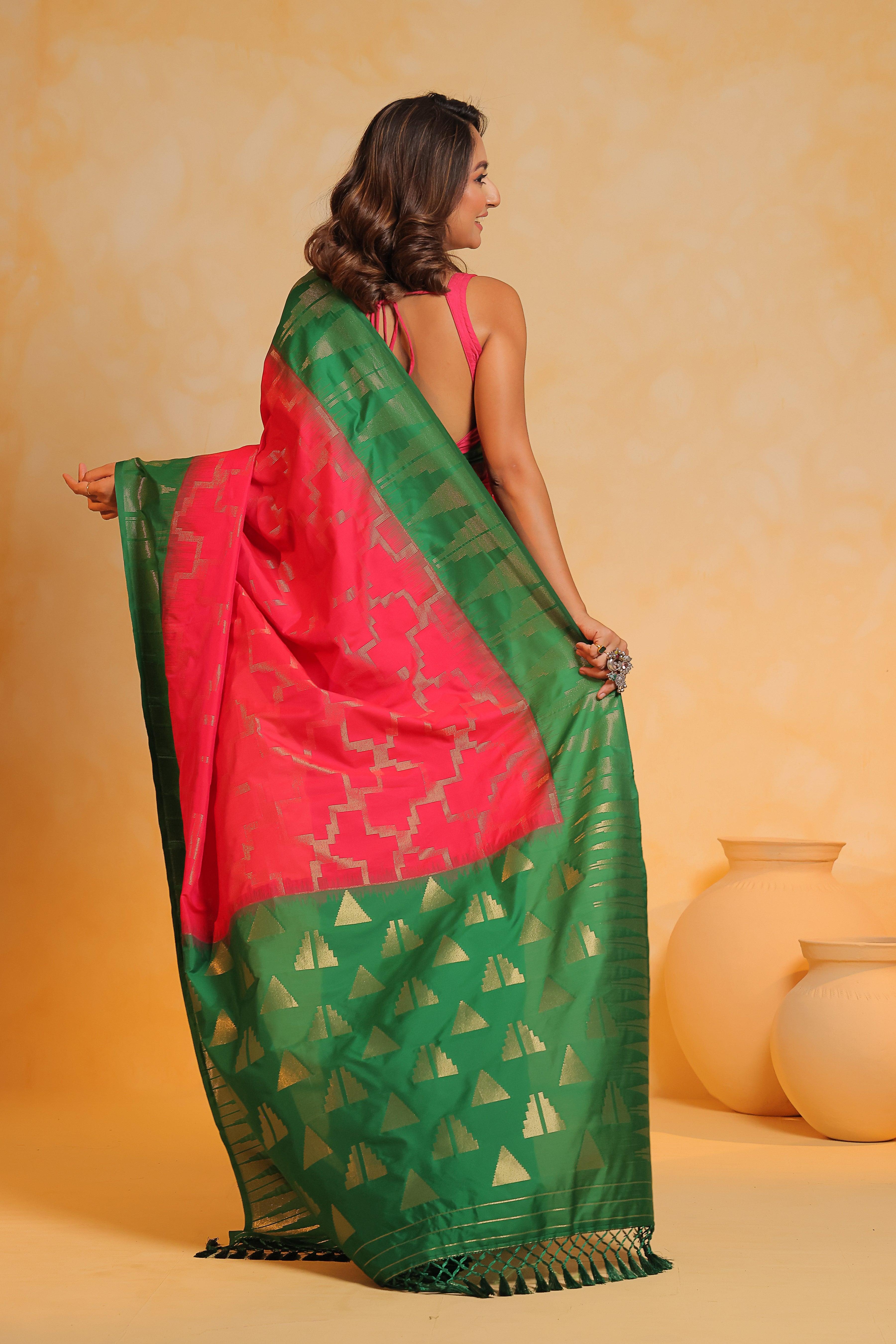 KAVVYA soft and lightweight ROSE GOLD color weaving silk saree - KAVVYA 