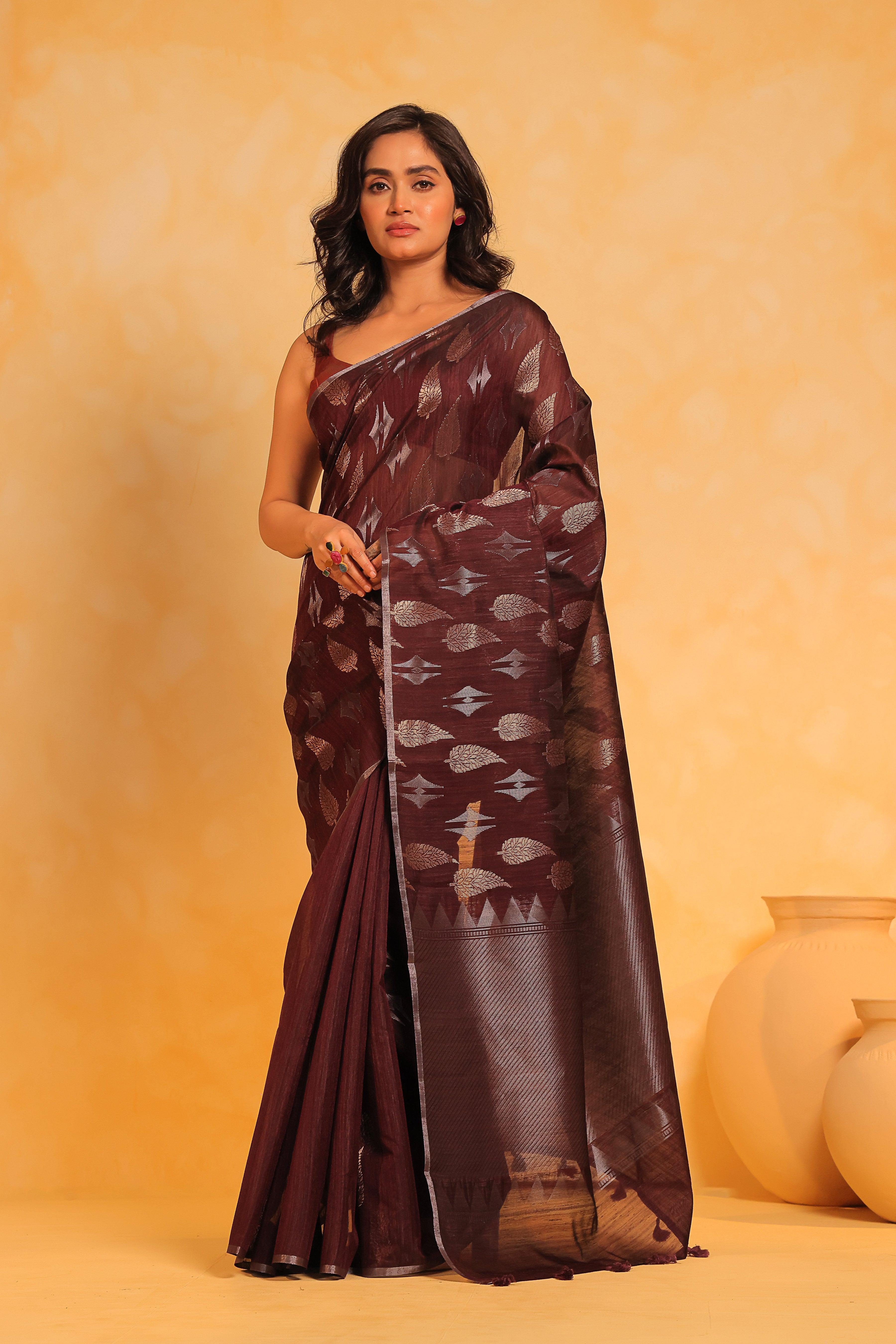 KAVVYA soft & lightweight burgundy color benarasi handloom saree - KAVVYA 