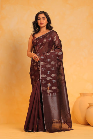 KAVVYA soft & lightweight burgundy color benarasi handloom saree - KAVVYA 