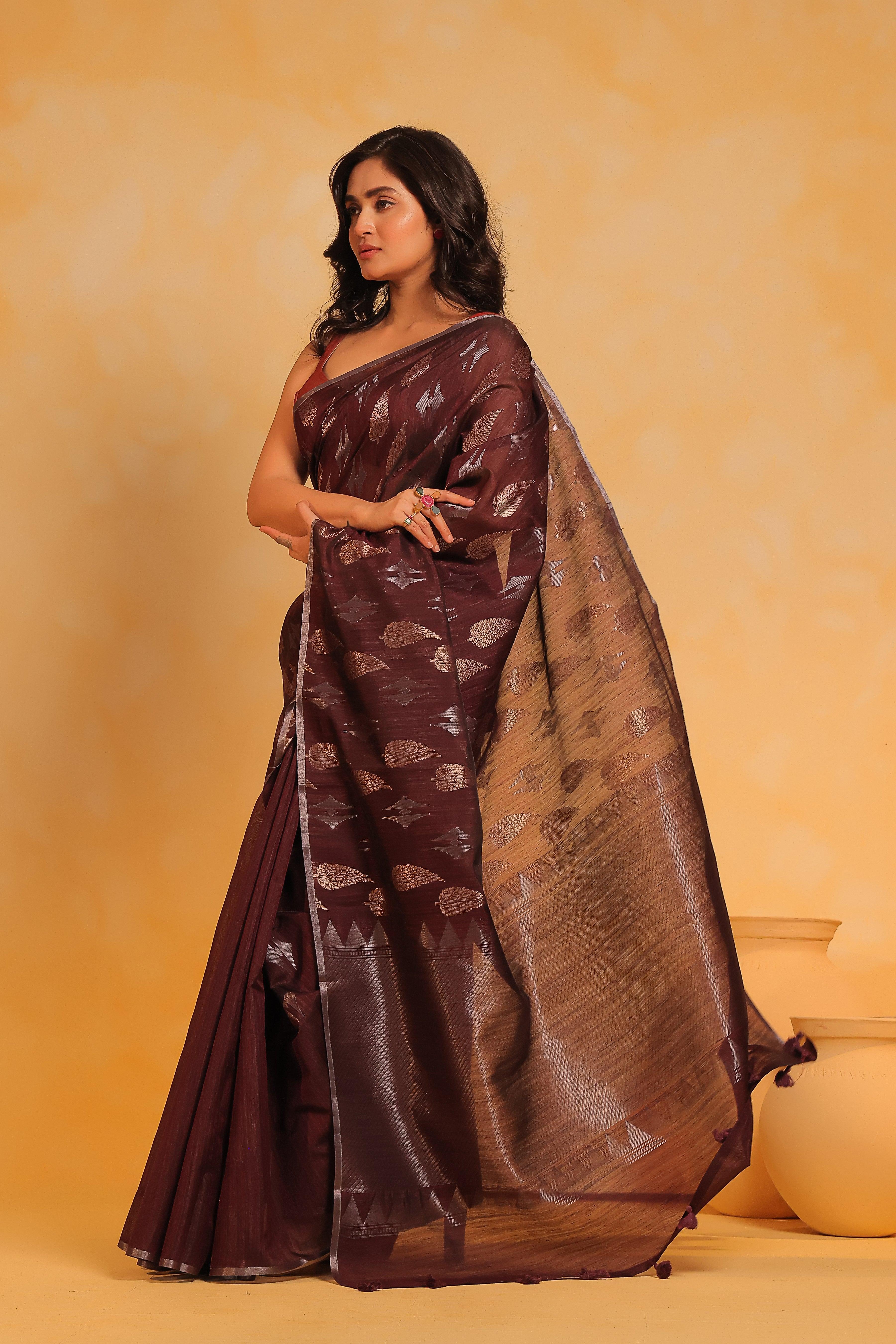 KAVVYA soft & lightweight burgundy color benarasi handloom saree - KAVVYA 