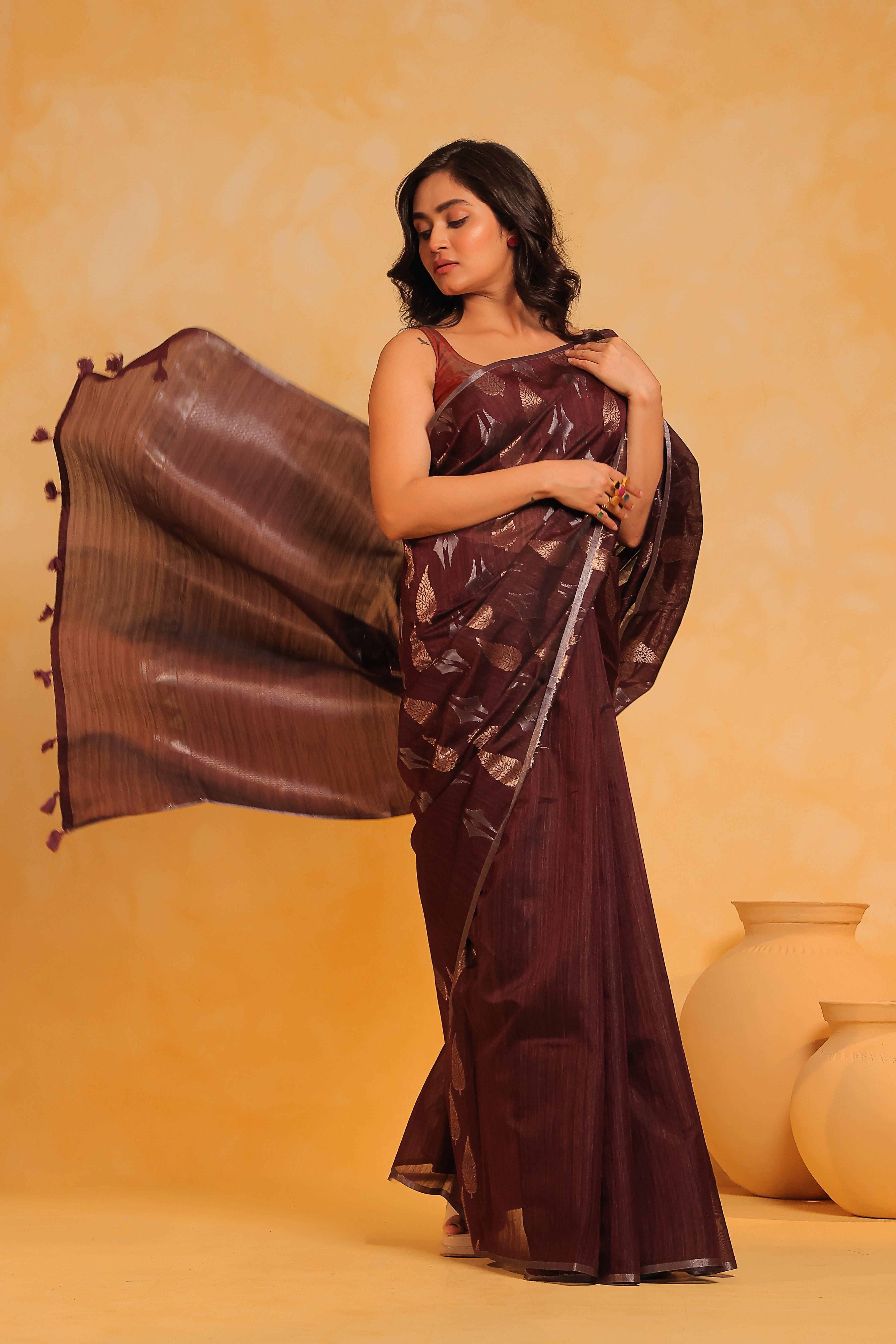 KAVVYA soft & lightweight burgundy color benarasi handloom saree - KAVVYA 