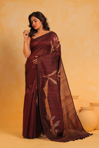 KAVVYA soft & lightweight burundy color benarasi handloom saree - KAVVYA 