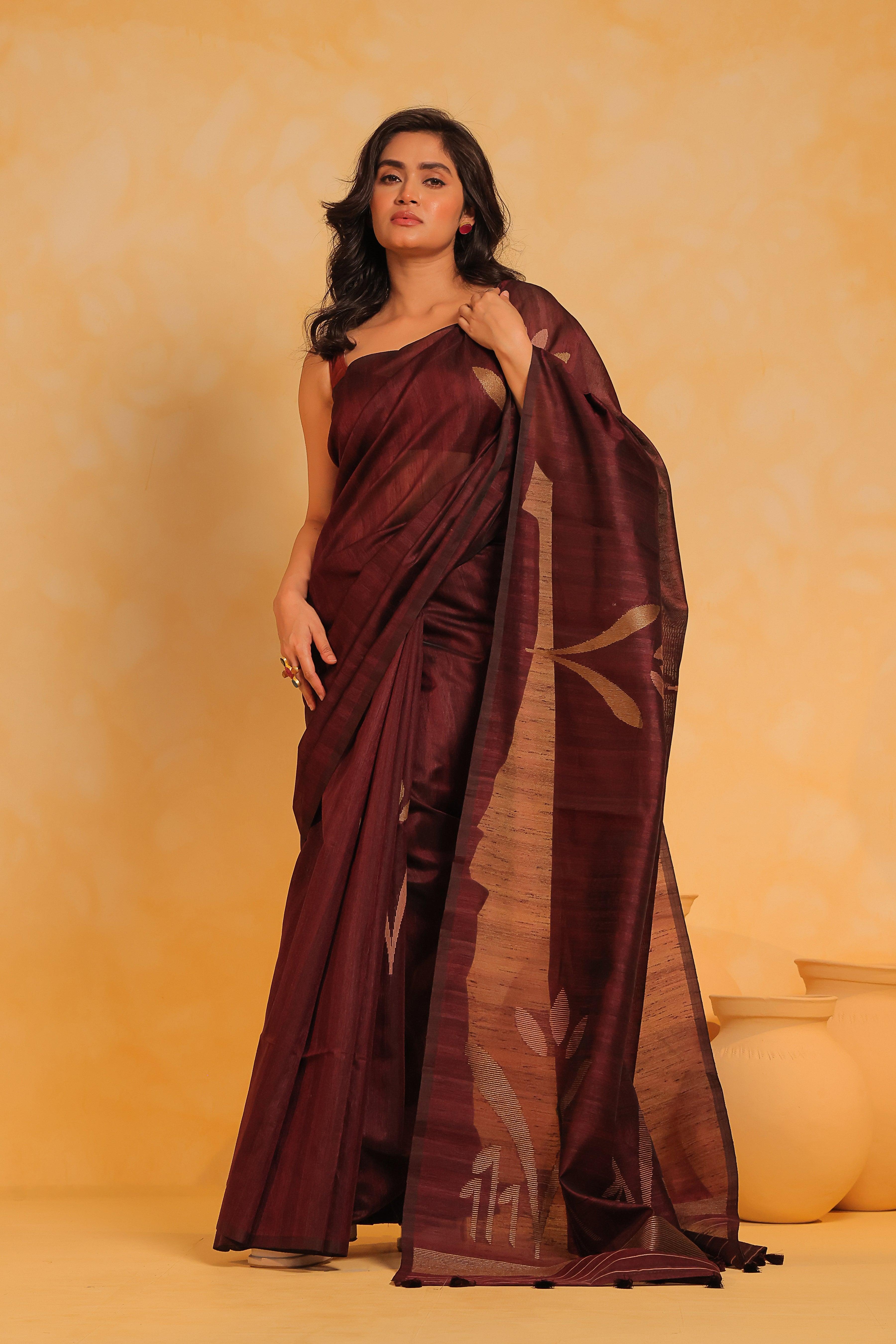 KAVVYA soft & lightweight burundy color benarasi handloom saree - KAVVYA 