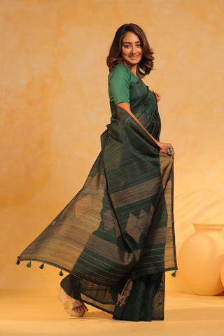 KAVVYA soft & lightweight green color benarasi handloom saree - KAVVYA 