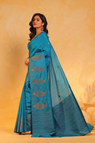 KAVVYA soft & lightweight torquish blus color benarasi handloom saree - KAVVYA 