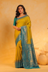 KAVVYA soft and lightweight mustard color weaving silk saree - KAVVYA 