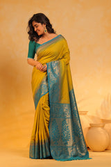 KAVVYA soft and lightweight mustard color weaving silk saree - KAVVYA 