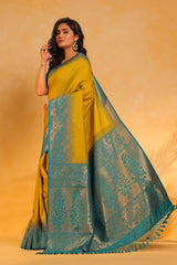 KAVVYA soft and lightweight mustard color weaving silk saree - KAVVYA 