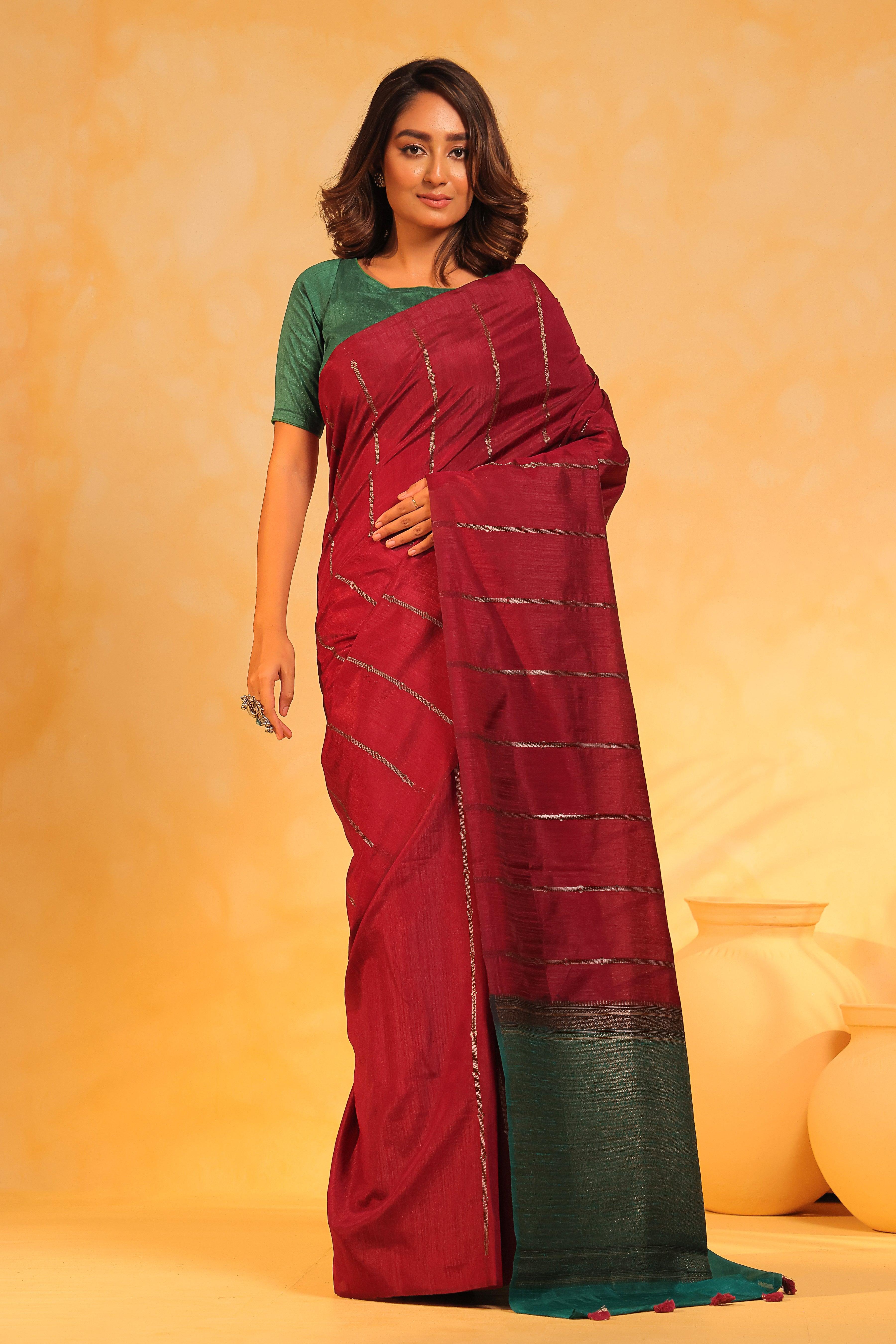 KAVVYA soft & lightweight magenta color benarasi handloom saree - KAVVYA 