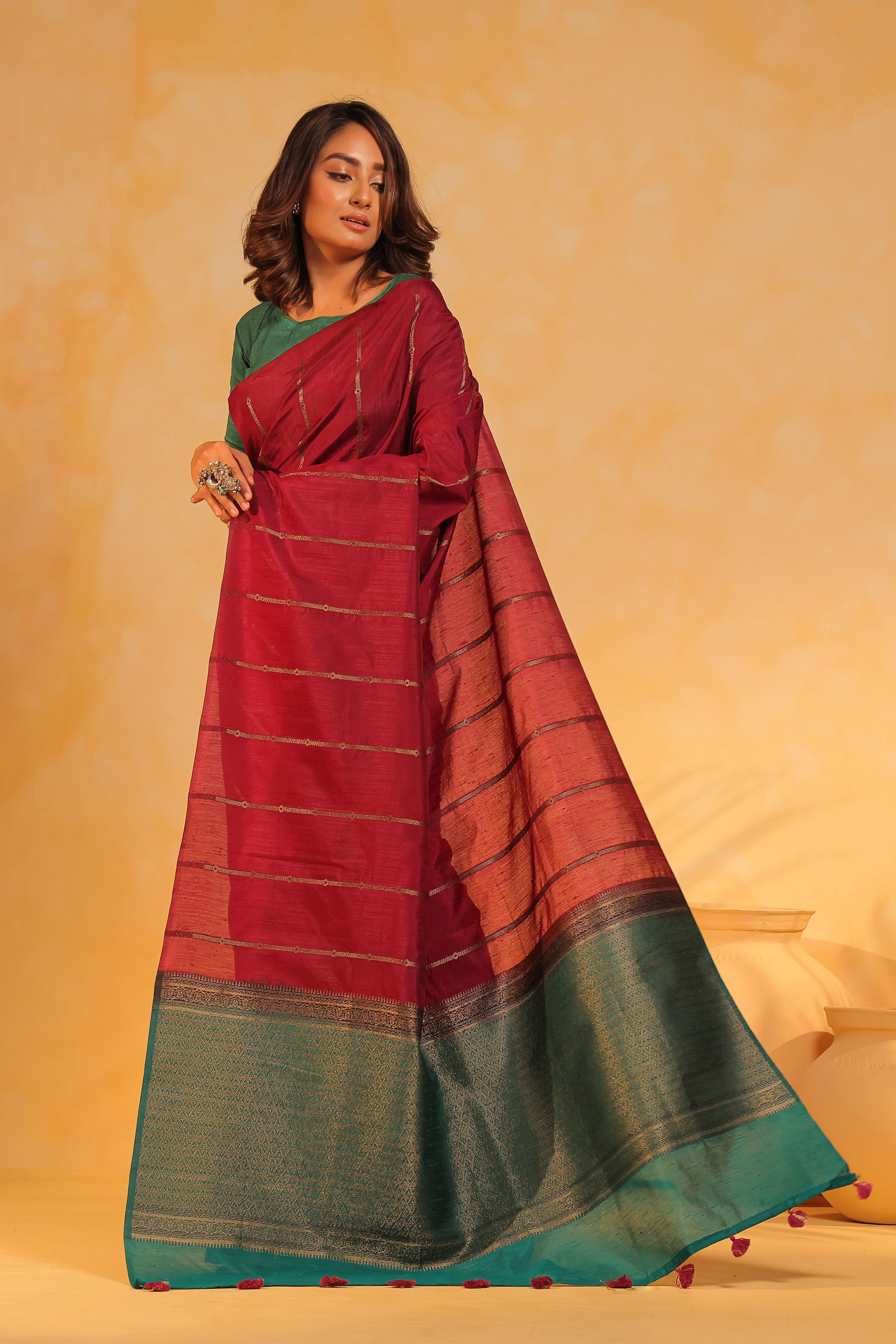 KAVVYA soft & lightweight magenta color benarasi handloom saree - KAVVYA 