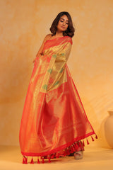 KAVVYA soft and lightweight golden color weaving silk saree - KAVVYA 