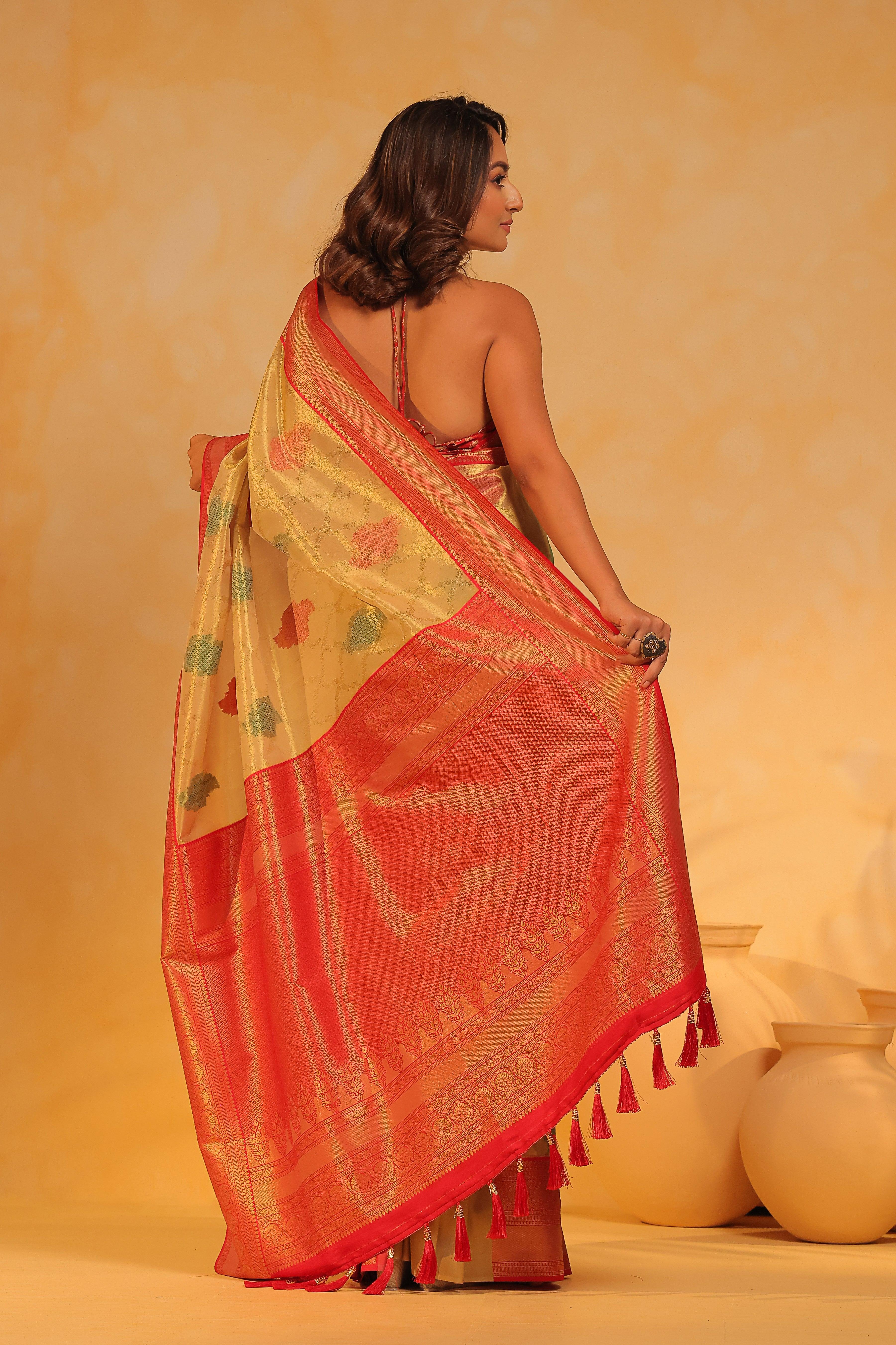 KAVVYA soft and lightweight golden color weaving silk saree - KAVVYA 