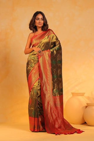 KAVVYA soft and lightweight mehandi green color weaving silk saree - KAVVYA 