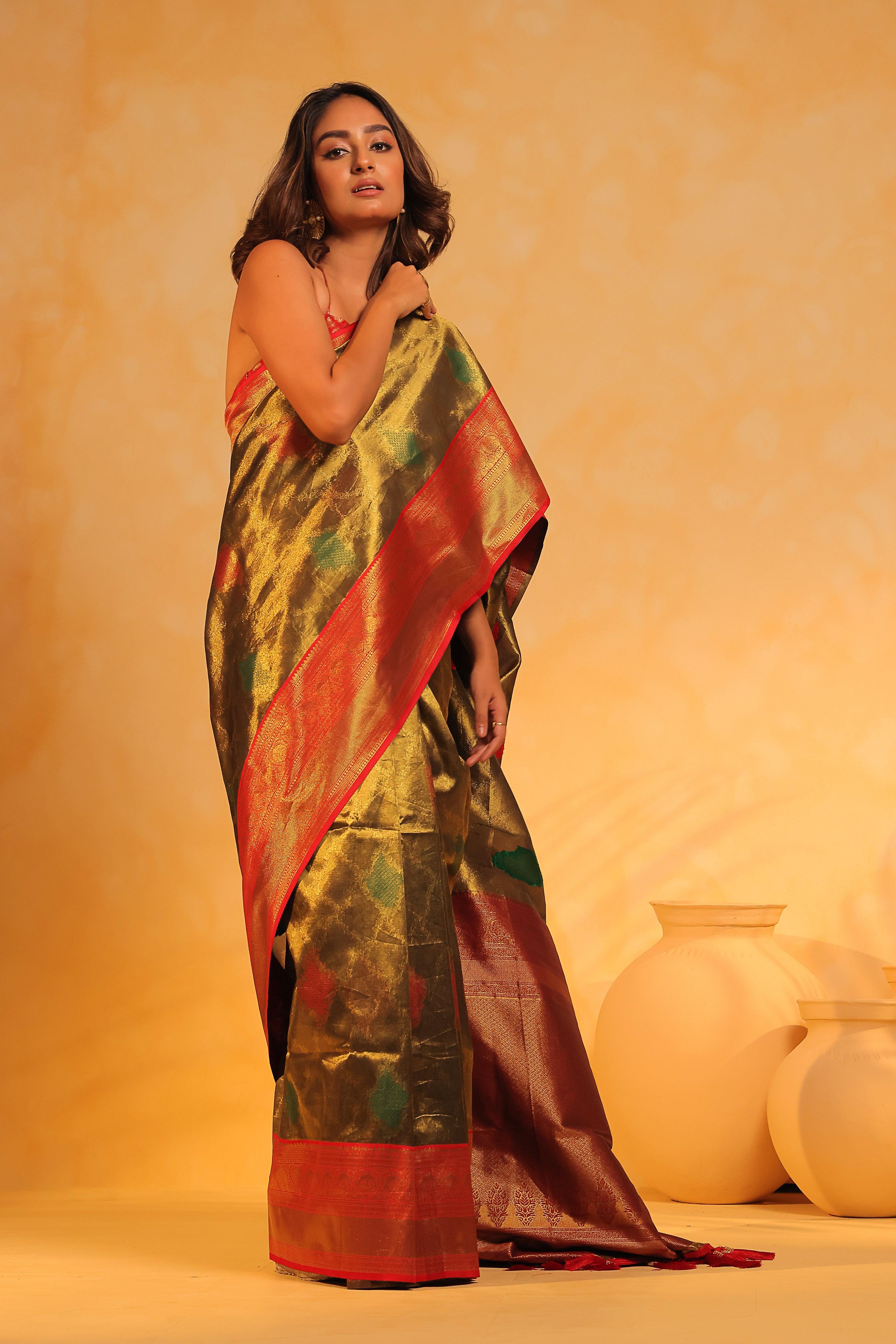 KAVVYA soft and lightweight mehandi green color weaving silk saree - KAVVYA 