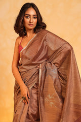 KAVVYA soft & lightweight camel brown color benarasi handloom saree - KAVVYA 