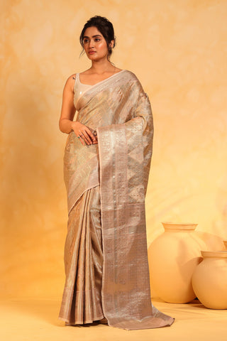 KAVVYA soft and lightweight peach color weaving silk saree - KAVVYA 