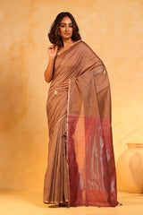 KAVVYA soft and lightweight camel brown color weaving silk saree - KAVVYA 