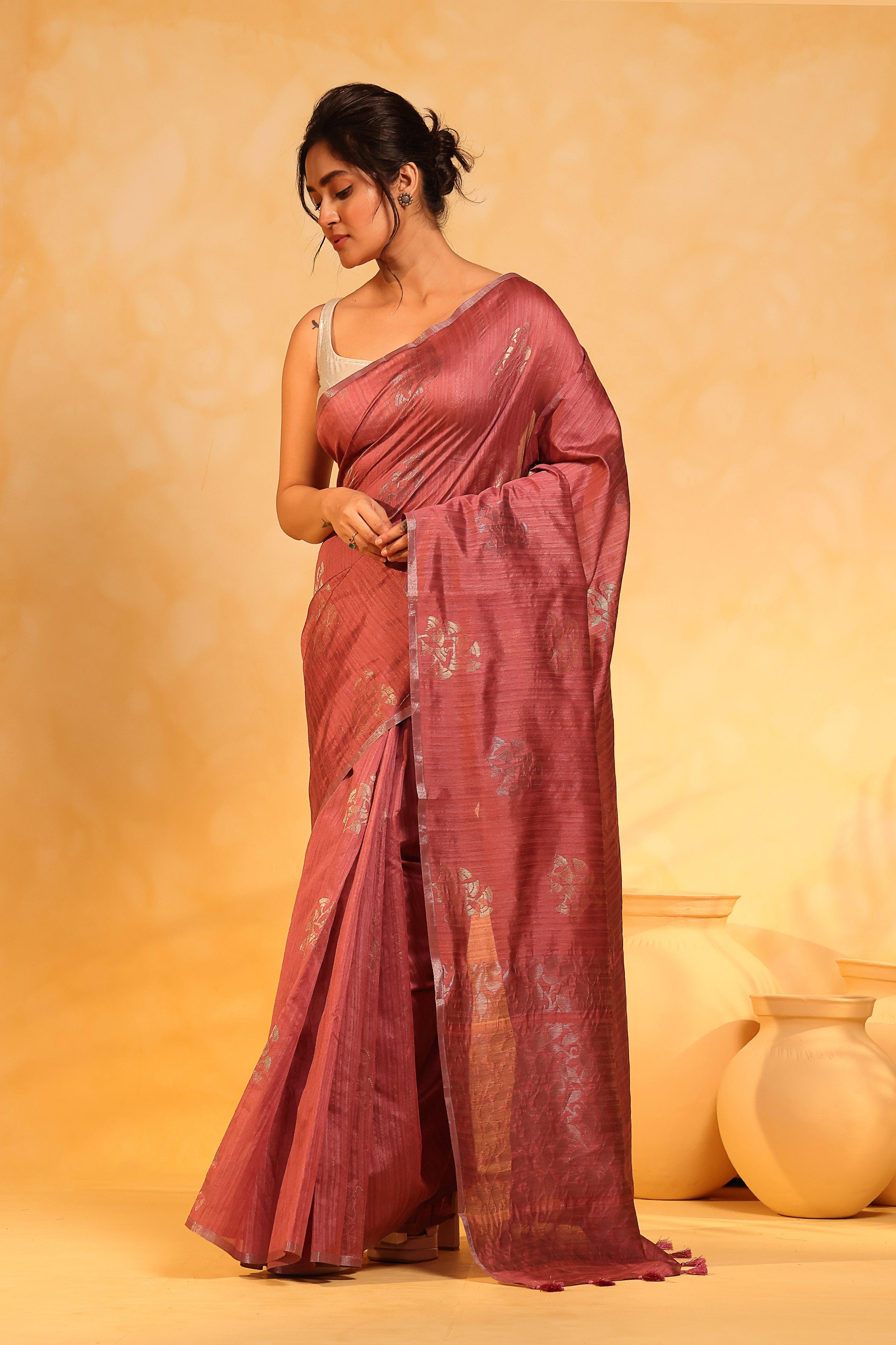 KAVVYA soft & lightweight onion pink color benarasi handloom saree - KAVVYA 