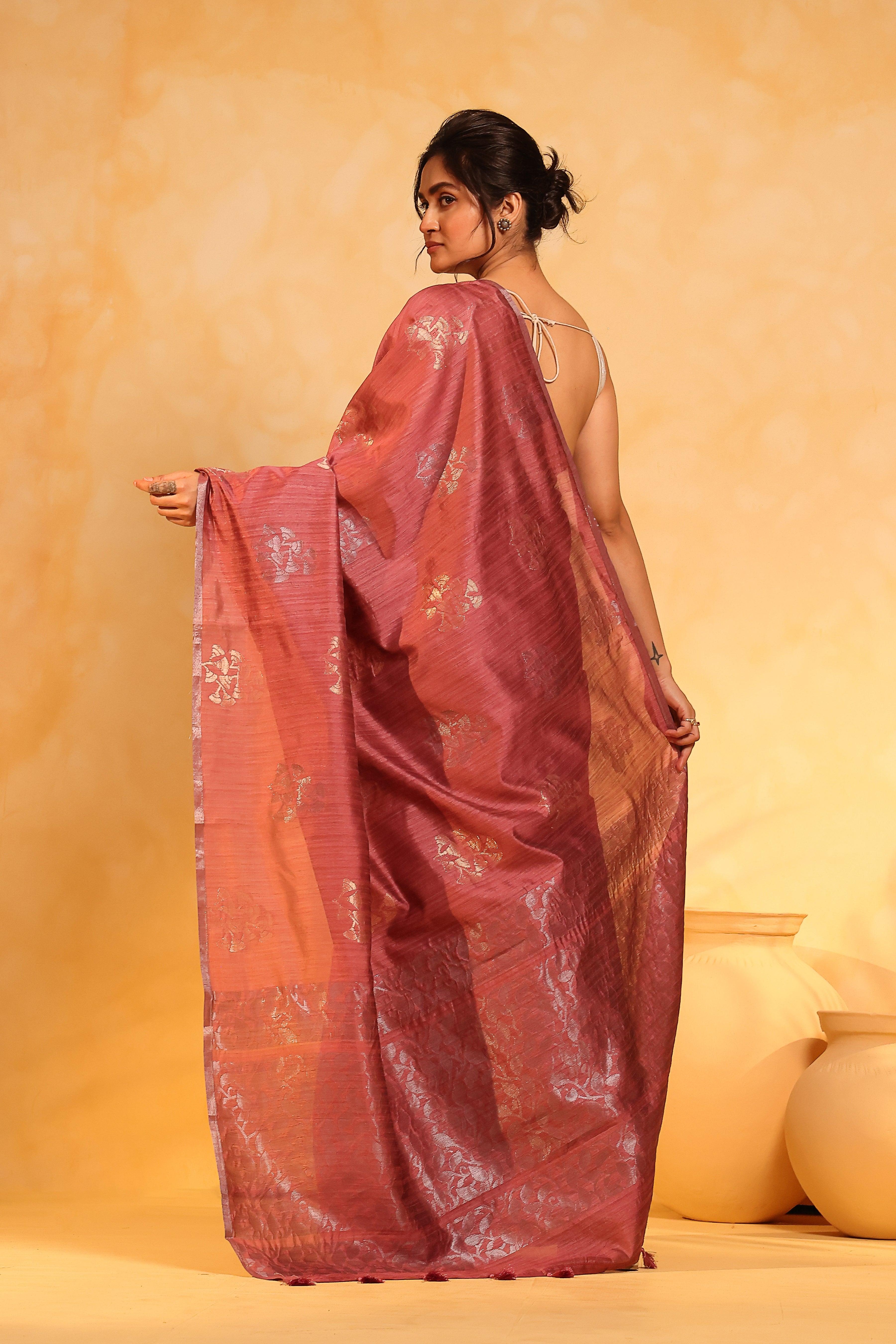 KAVVYA soft & lightweight onion pink color benarasi handloom saree - KAVVYA 