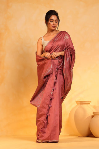 KAVVYA soft & lightweight onion pink color benarasi handloom saree - KAVVYA 