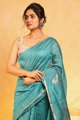 KAVVYA soft & lightweight blue color benarasi handloom saree - KAVVYA 