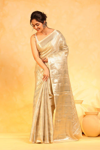 KAVVYA soft and lightweight cream color weaving silk saree - KAVVYA 