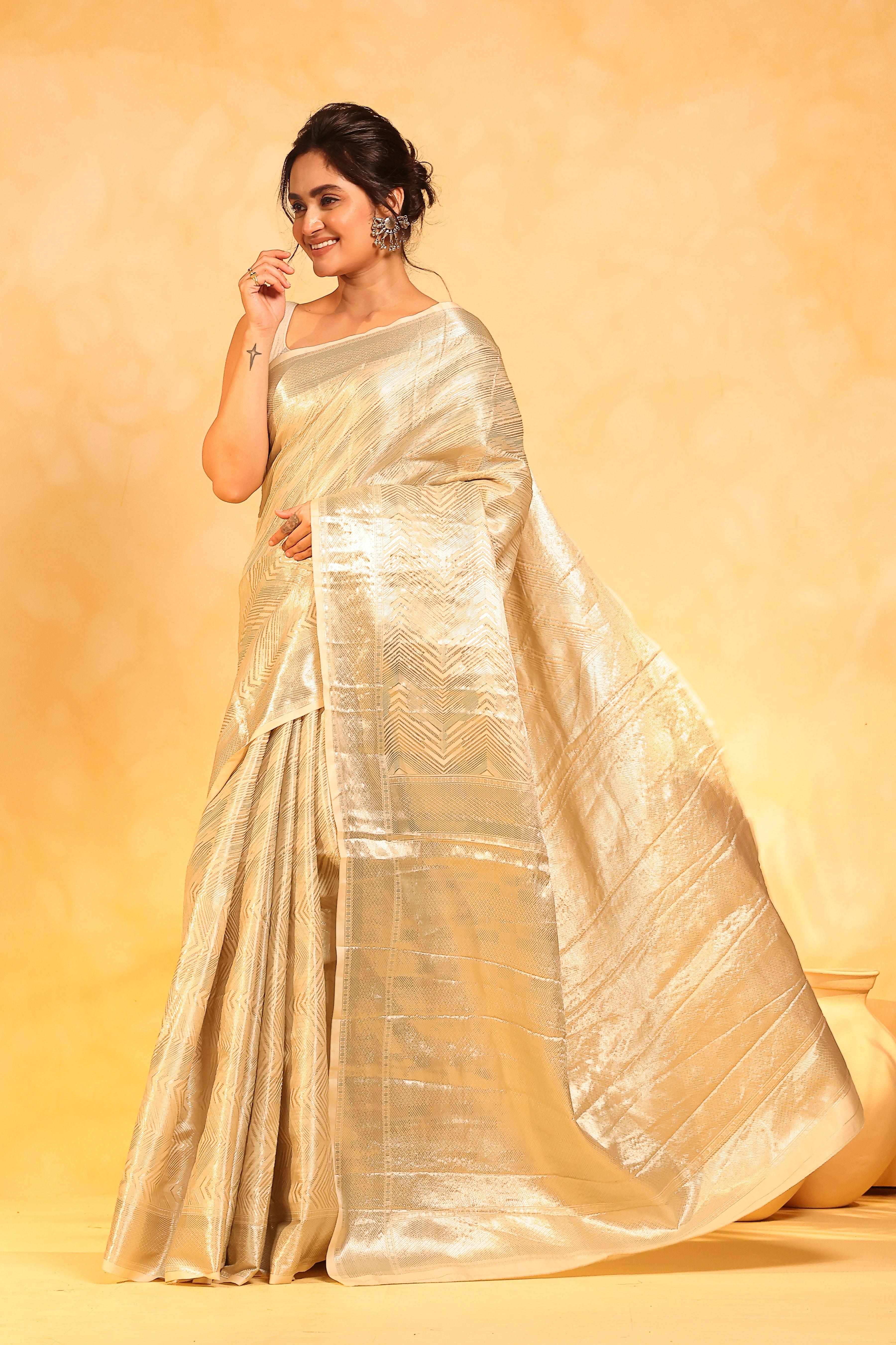 KAVVYA soft and lightweight cream color weaving silk saree - KAVVYA 