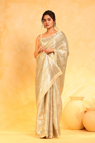 KAVVYA soft and lightweight cream color weaving silk saree - KAVVYA 