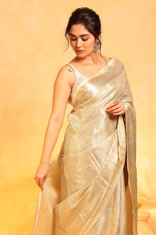 KAVVYA soft and lightweight cream color weaving silk saree - KAVVYA 