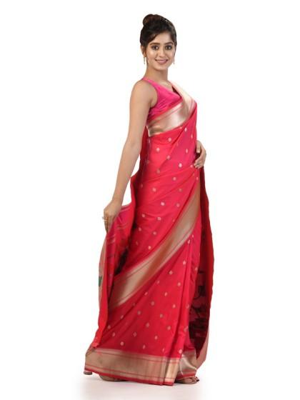 Kavvya Rani Soft & Lightweight Mulberry Silk Weaving Paithani Saree ,Solid Golden Border Big Floral Meena Palla. - KAVVYA 