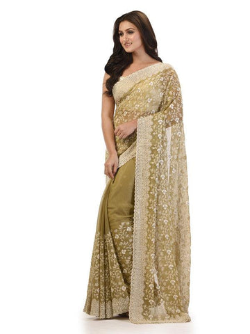 Kavvya Mehendi Green Soft & Lightweight Fancy Shimmer Chiffon Saree - KAVVYA 