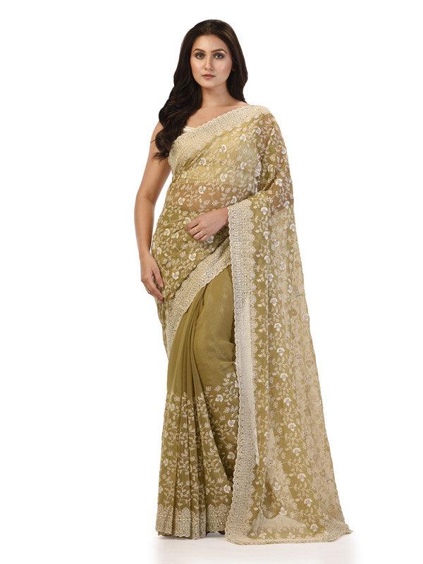 Kavvya Mehendi Green Soft & Lightweight Fancy Shimmer Chiffon Saree - KAVVYA 