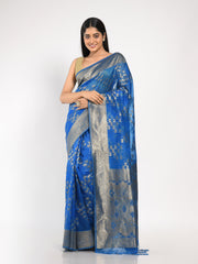 Kavvya Firozi Blue Soft & Lightweight Kora Organza Weaving Silk Saree In Golden Zari & Sequence Weaving On Body - KAVVYA 