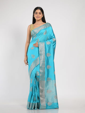 Kavvya Sky Blue Soft & Lightweight Raw Silk Weaving Saree In Anmol /Golden Zari Weaving - KAVVYA 