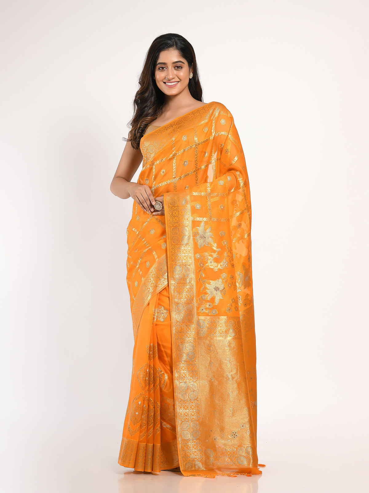 Kavvya Yellow Soft & Lightweight Kora Organza Weaving Silk Saree In Golden & Silver Zari Weaving - KAVVYA 