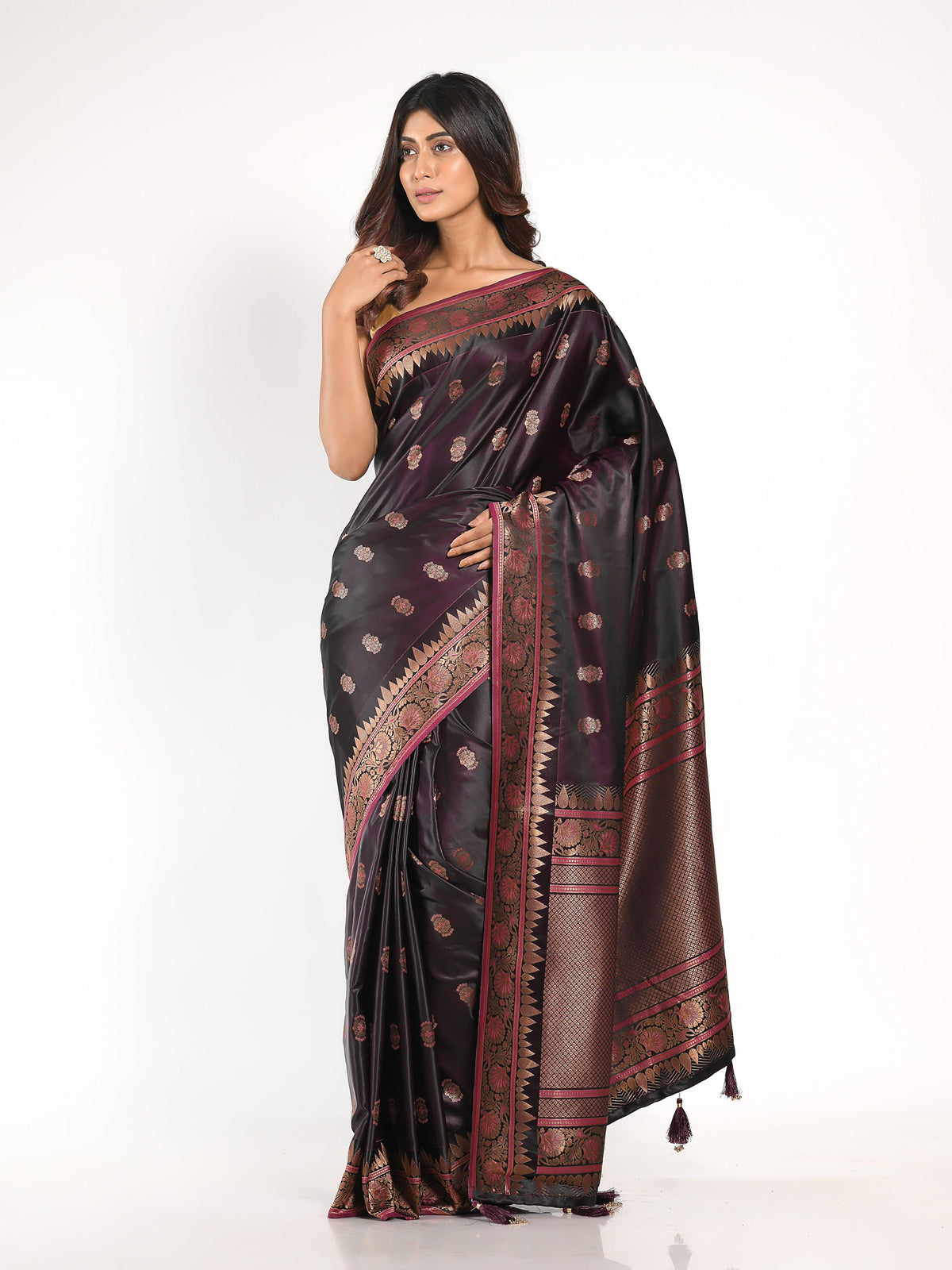 Kavvya Deep Wine Soft & Lightweight Satin Gajji Weaving Silk Saree - KAVVYA 