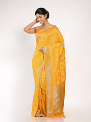 KAVVYA Yellow Creamy Silk Saree in Golden Zari & Meena Weaving - KAVVYA 