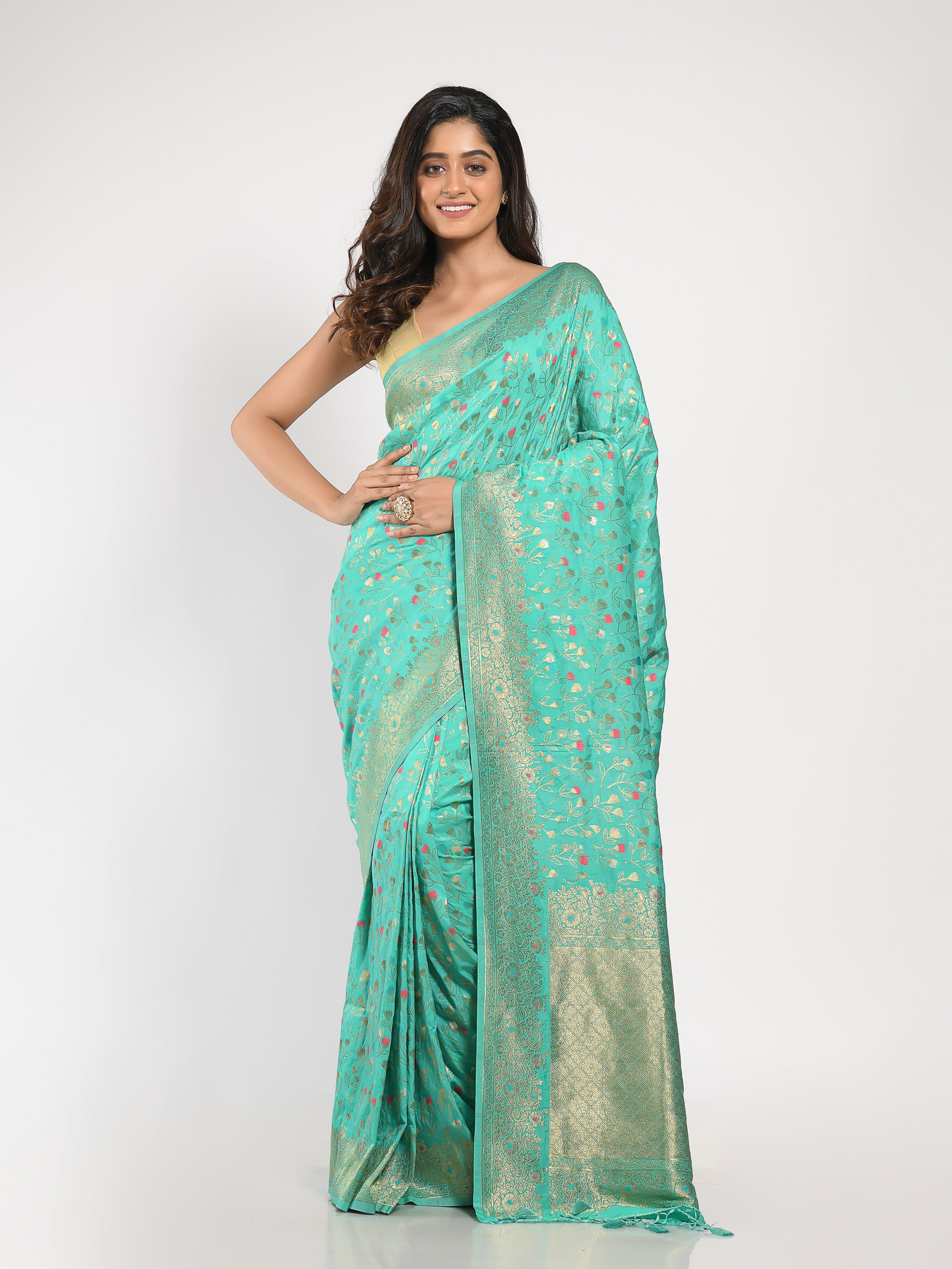 Kavvya Sea Green Soft & Lightweight Weaving Creamy Silk Saree - KAVVYA 