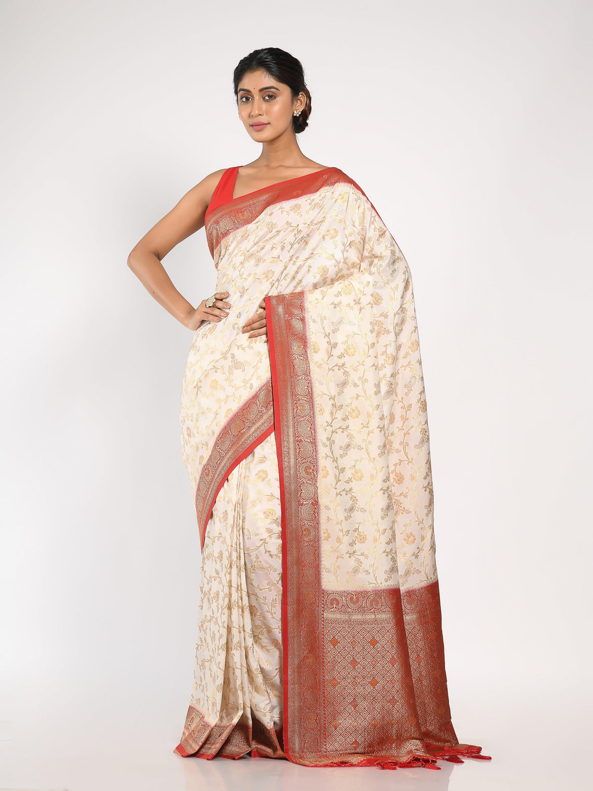 Kavvya White Soft & Lightweight Weaving Raw Silk Saree - KAVVYA 