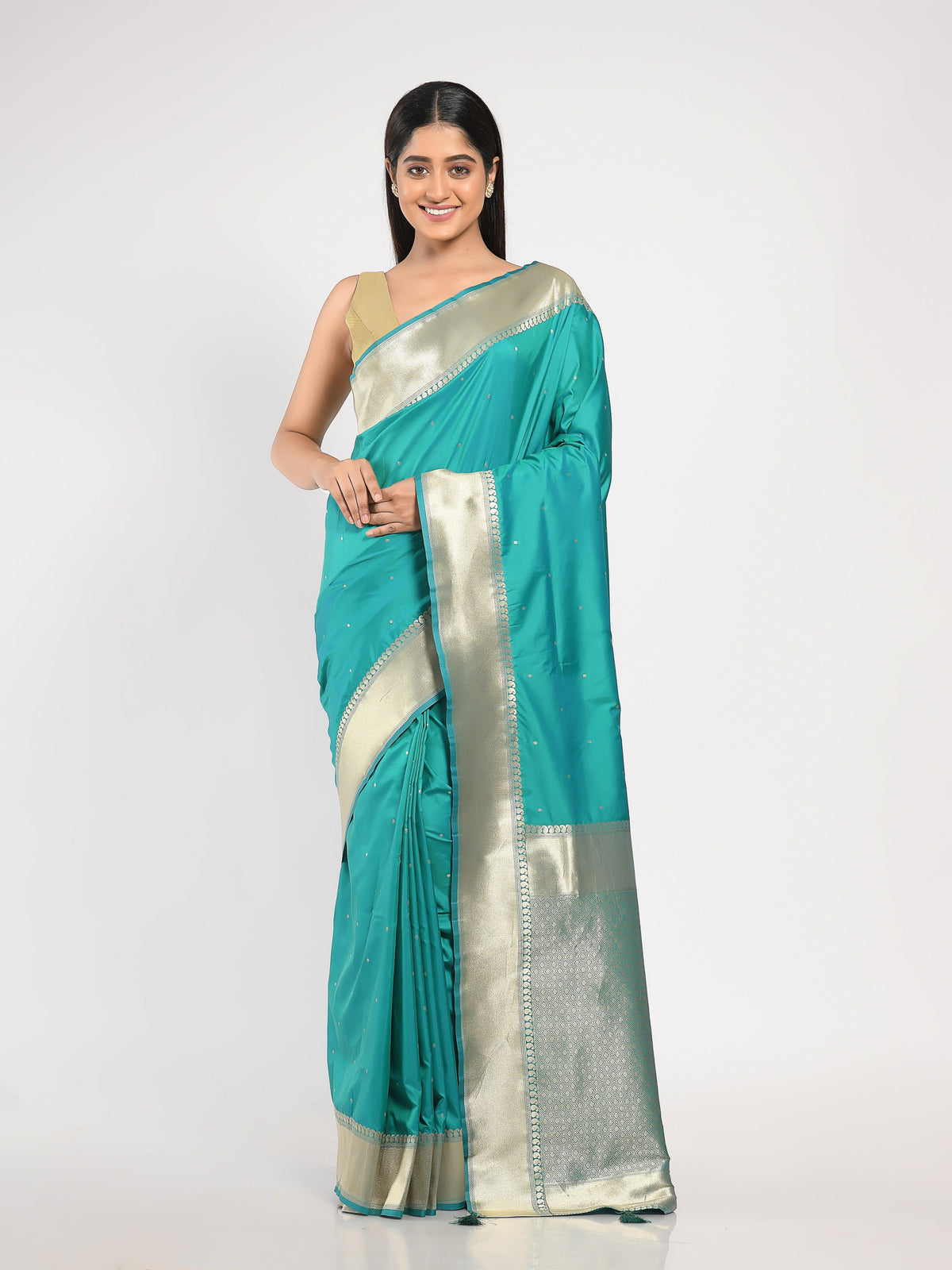 KAVVYA Sea Green Soft & Lightweight Mulberry Silk Weaving Saree In Golden Zari Weaving Solid Border Gorgeous Palla - KAVVYA 