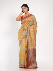 Kavvya Flaxen Yellow Soft & Lighweight Weaving Taspa Silk Saree - KAVVYA 