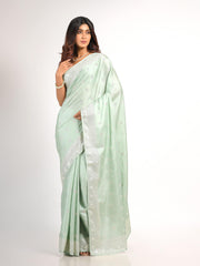 Kavvya Light Green Soft & Lightweight Tussar Silk Saree In White Resham Work Allover Small Butty - KAVVYA 