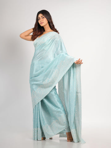 Kavvya Sky Blue Soft & Lightweigtht Tussar Silk Saree - KAVVYA 