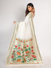 Kavvya White Soft & Lightweight Mulberry Silk Weaving Paithani Saree - KAVVYA 